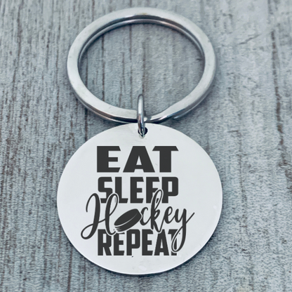 Hockey Keychain - Eat Sleep Hockey Repeat