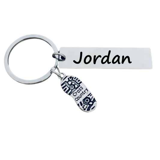 Engraved Cross Country Bar Keychain