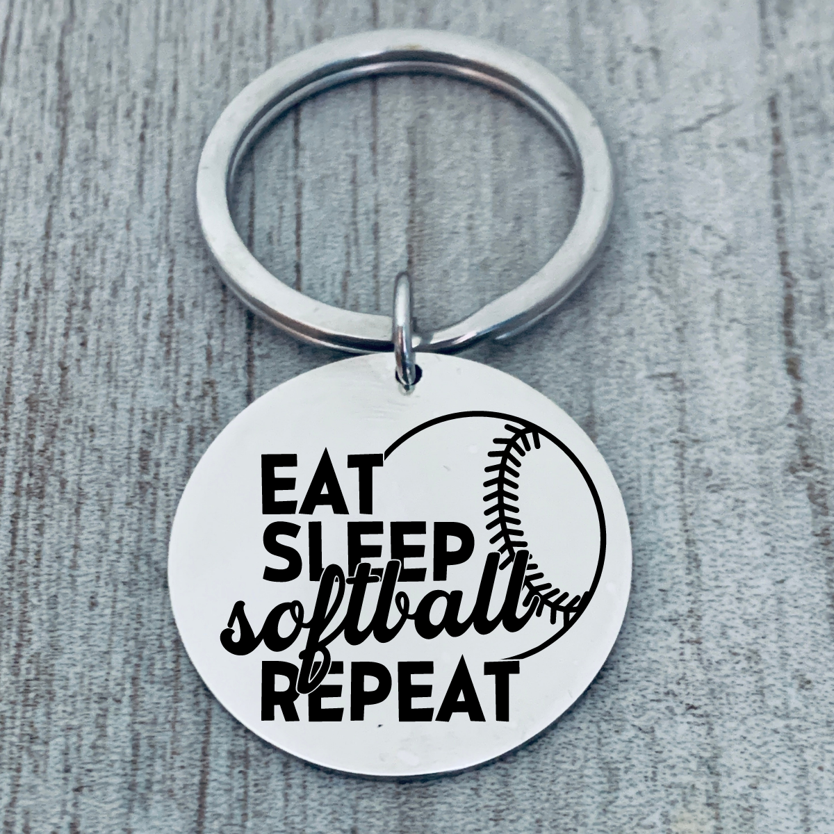 Softball Keychain - Eat, Sleep, Softball Repeat
