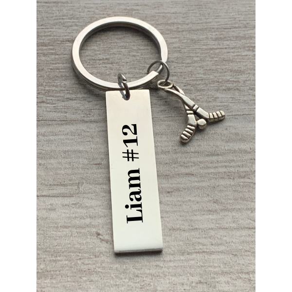 Engraved Ice Hockey Bar Keychain