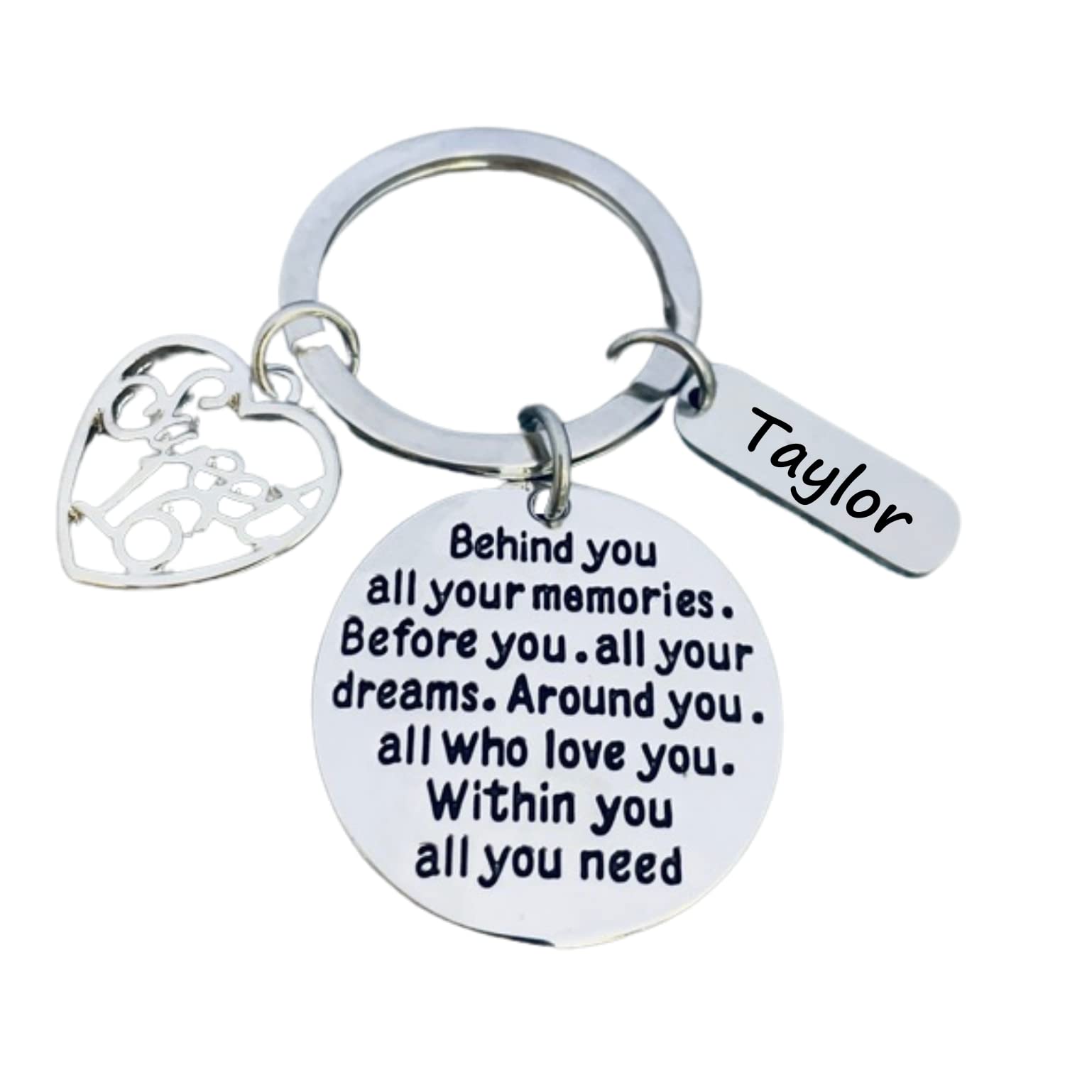 Personalized Inspirational Brave Tag Engraved Sweet 16 Charm Keychain Gift for Birthday Girl