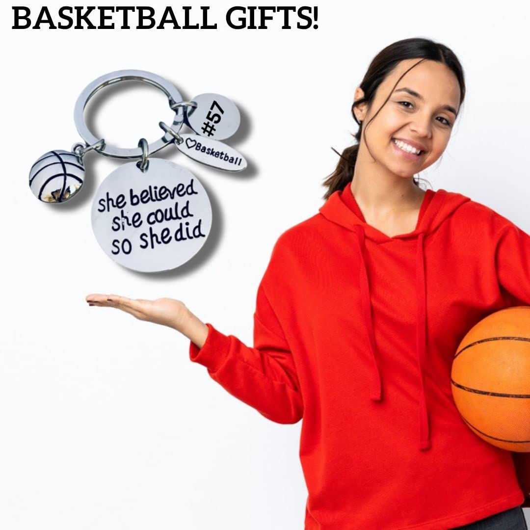 Girls Basketball Keychain with Number Engraved Charm for Players