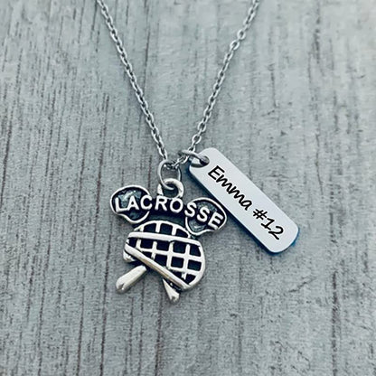 Engraved Lacrosse Tag Charm Necklace
