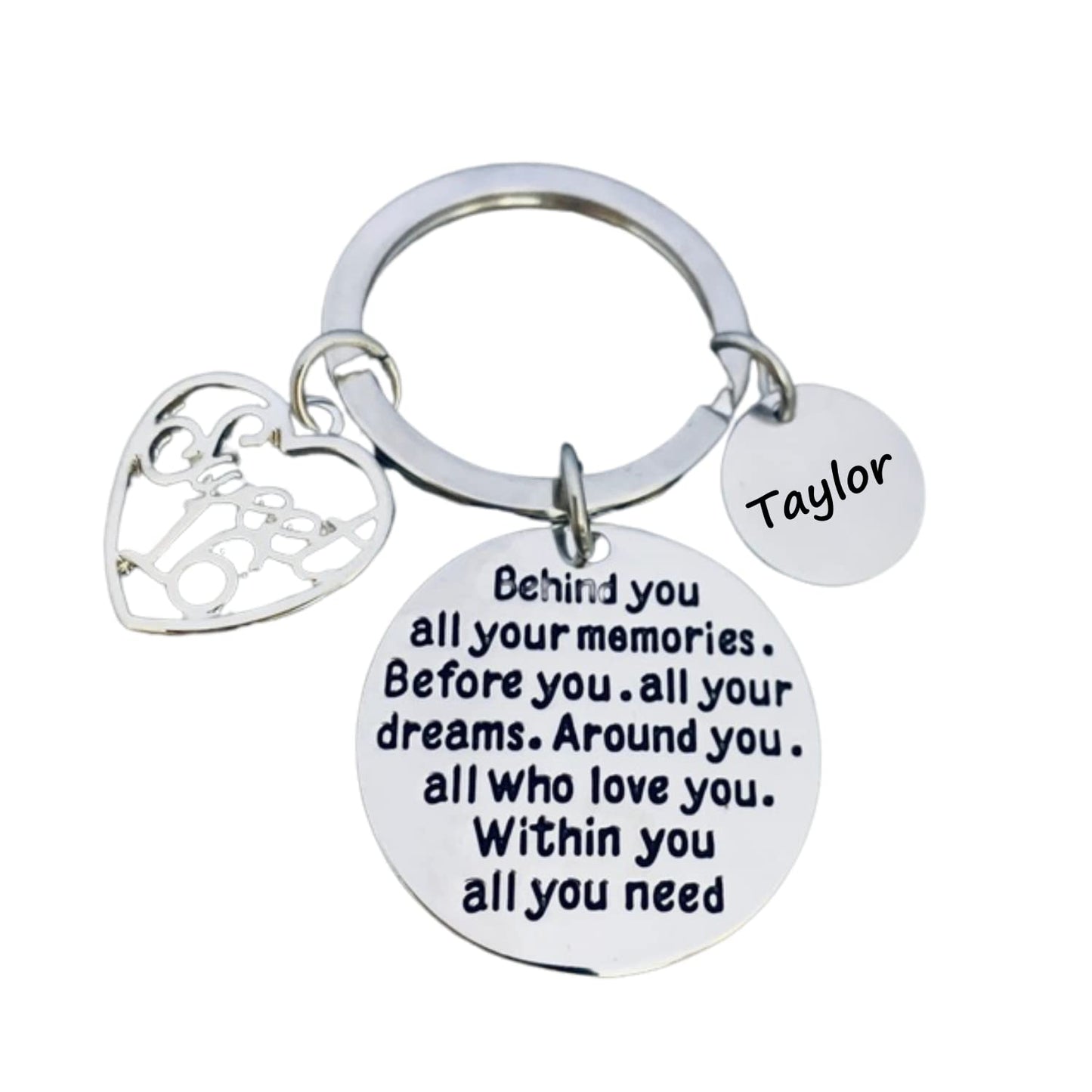 Personalized Round Engraved Sweet 16 Charm Keychain Gift for Birthday Girl
