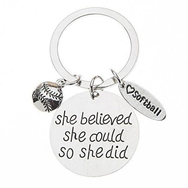 Softball Keychain - She Believed She Could So She Did