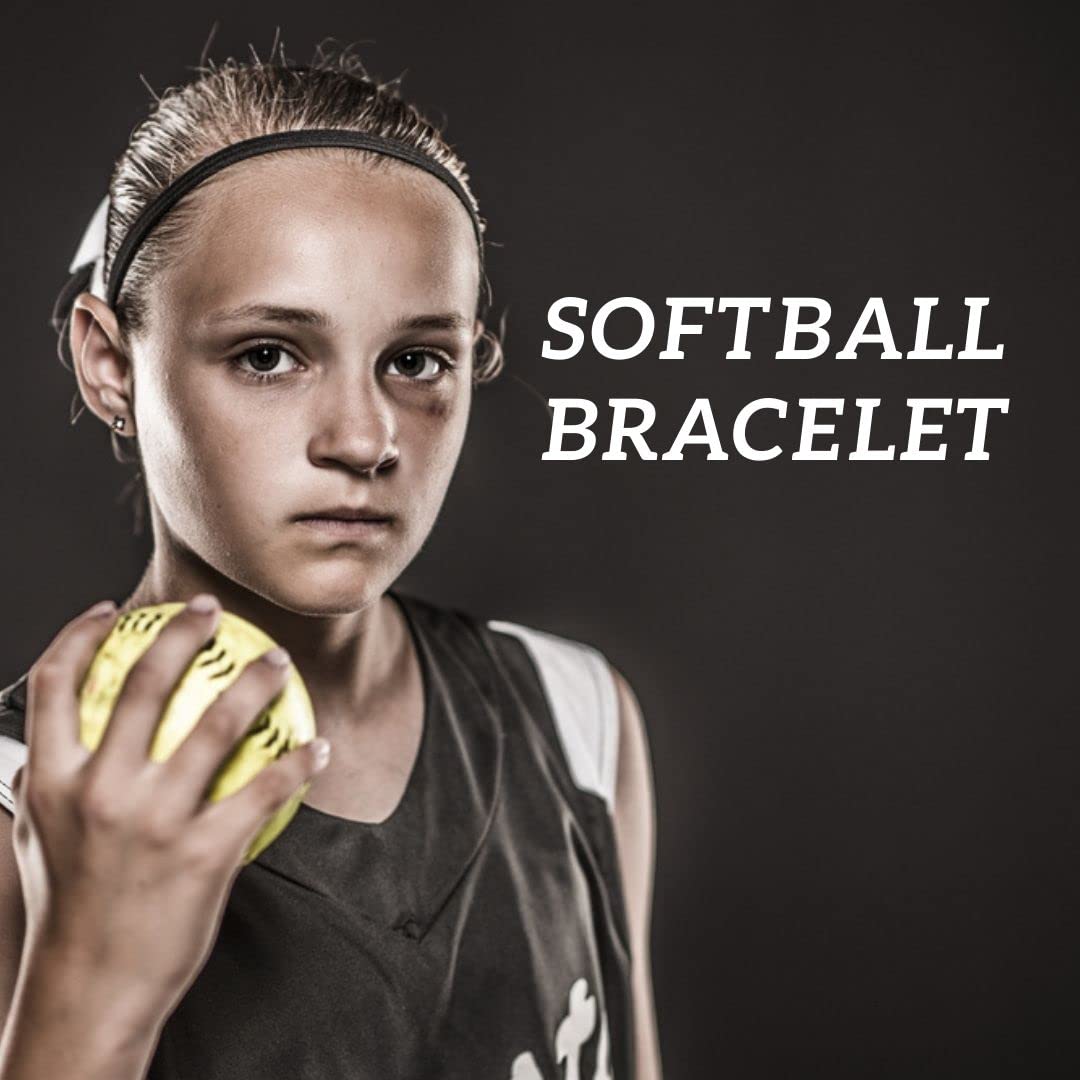 Girls Personalized Silver Plated Adjustable Softball Bracelet with Engraved Charm