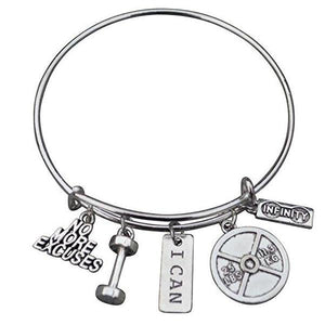 No Excuse Exercise Bracelet, Weighted Barbell Dumbbell Charm, Workout Gifts - Sportybella