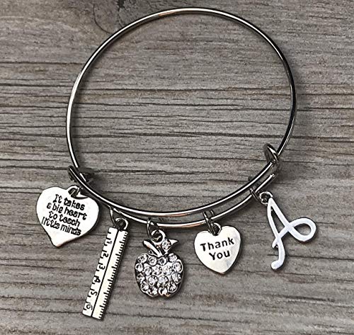 Personalized Teacher Charm Bangle Bracelet - Infinity Collection