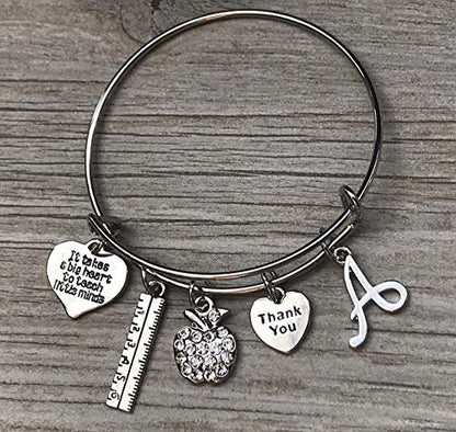Personalized Teacher Charm Bangle Bracelet - Infinity Collection