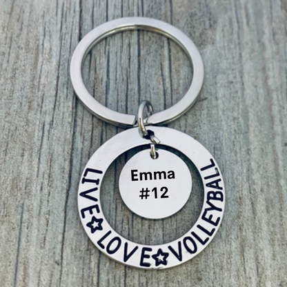 Volleyball Charm Round Keychain Perfect Gift with Choice of Engraving for Players