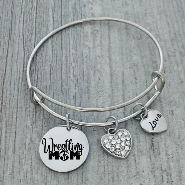 Wrestling Mom Charm Bangle Bracelet