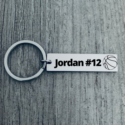 Personalized Engraved Basketball Bar Keychain