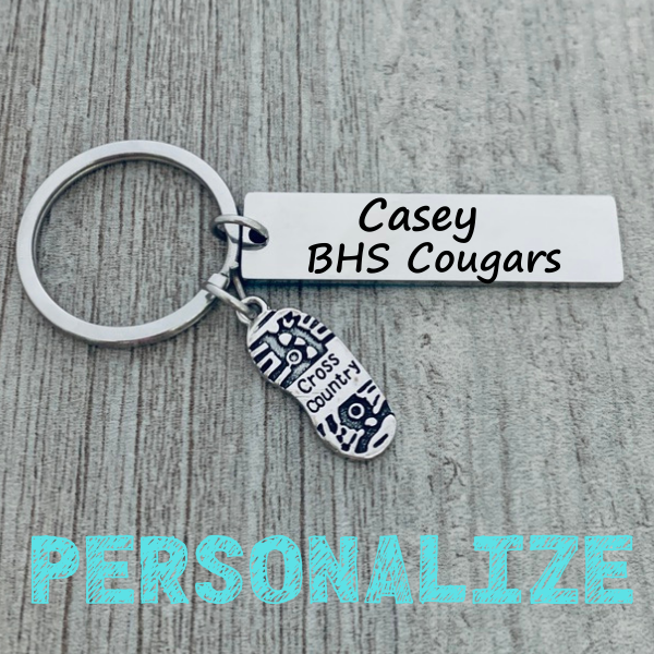 Engraved Cross Country Bar Keychain