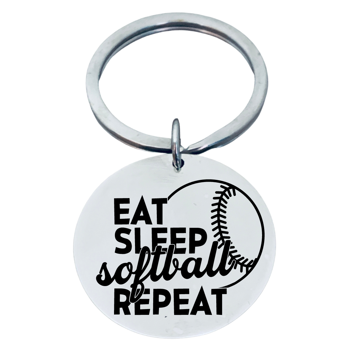 Softball Keychain - Eat, Sleep, Softball Repeat