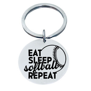 Softball Keychain - Eat, Sleep, Softball Repeat