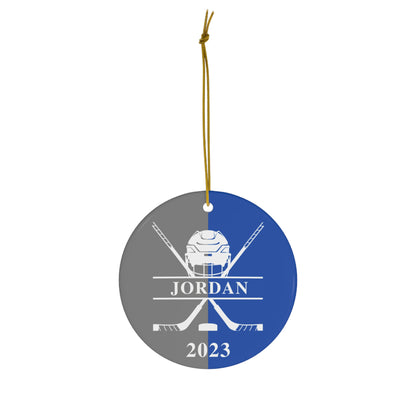 Personalized Ice Hockey Christmas Ornament - Gray & Blue