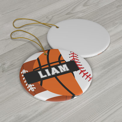 Basketball Football Baseball Christmas Ornament - 3 Sport Athlete
