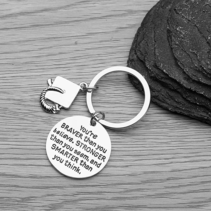 Graduation Keychain, Inspirational You’re Braver Than You Believe, Stronger Than You Seem & Smarter You Think Jewelry