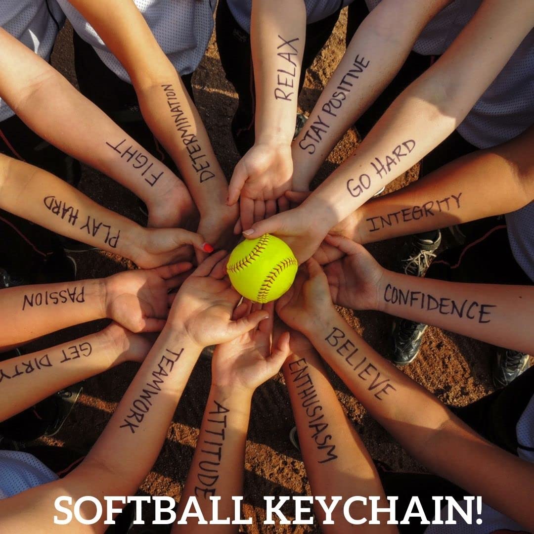 Girls Personalized Softball Thine Keychain with Name Engraved Charm