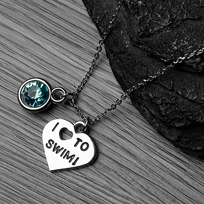 I Love to Swim Necklace with Birthstone Charm
