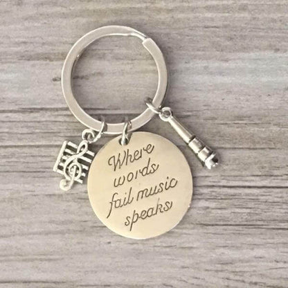 Music Keychain - Where Words Fail Music Speaks by SportyBella