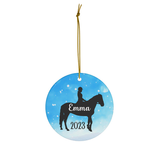 Equestrian Ornament, Personalized Christmas Ceramic Horseback Riding Christmas Tree Ornament, Gifts for Horse Lovers