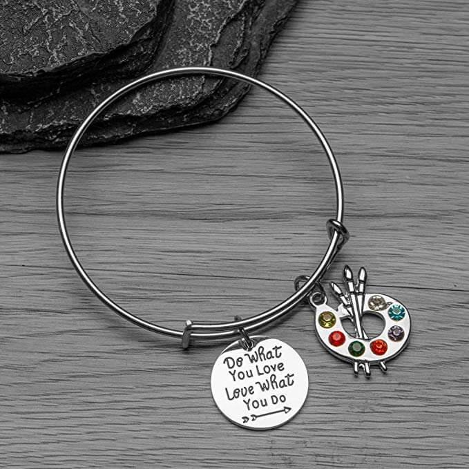 Artist Paint Palette Charm Bracelet, Do What You Love, Love What You Do Painters Jewelry Gift