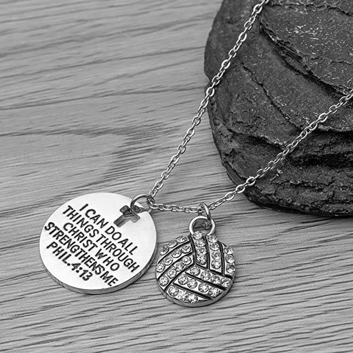 Volleyball necklace with inspirational charm