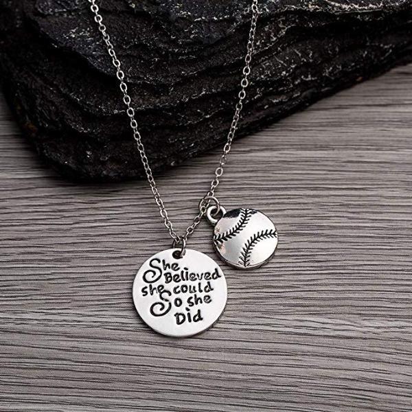 Softball She Believed She Could So She Did Necklace - Pick Color & Charm