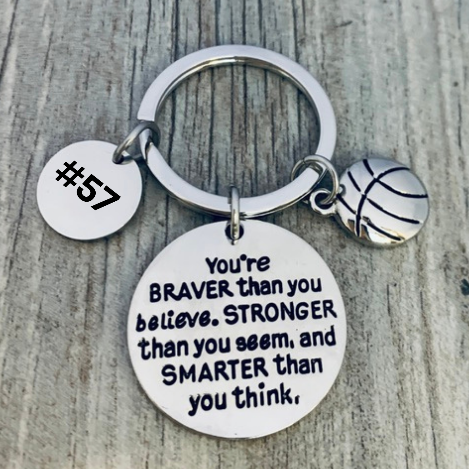 Personalized Basketball Round Keychain with Number Engraved Charm for Players