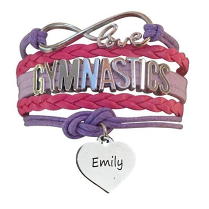 Personalized Engraved Gymnastics Infinity Bracelet- Pick Color