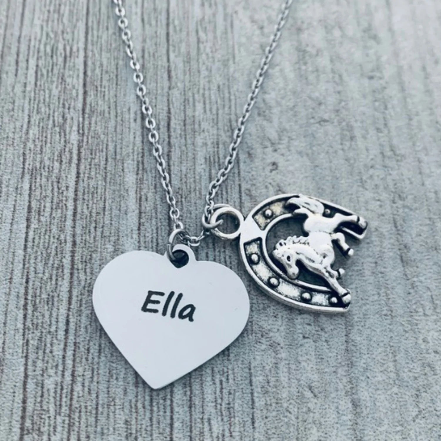 Personalized Engraved Horse Necklace - Heart Shape - Pick Charm