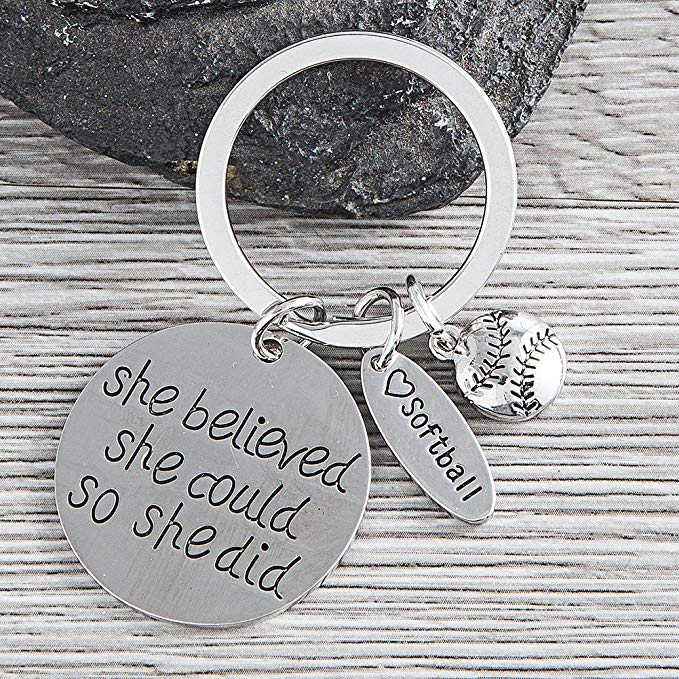 Softball Keychain - She Believed She Could So She Did
