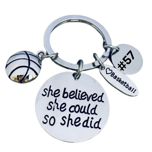 Girls Basketball Keychain with Number Engraved Charm for Players