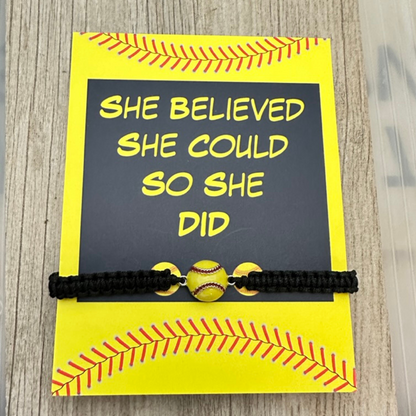 Softball Charm Rope Bracelet - She Believed She Could So She Did