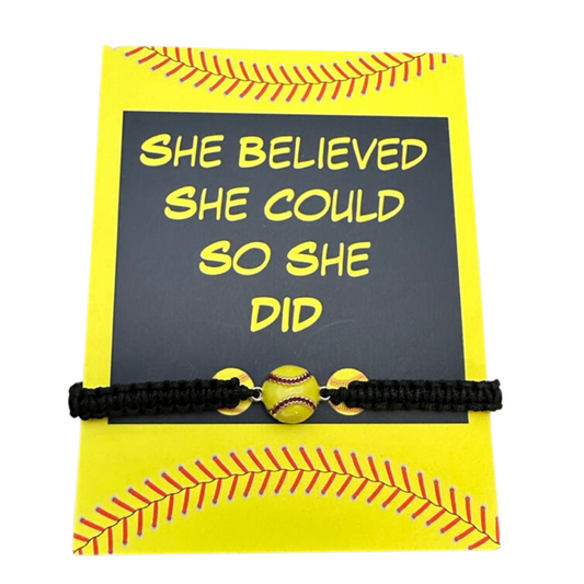 Softball Charm Rope Bracelet - She Believed She Could So She Did