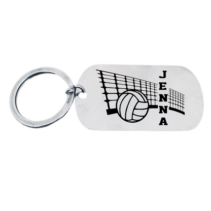 Personalized Engraved Dog Tag Volleyball Keychain