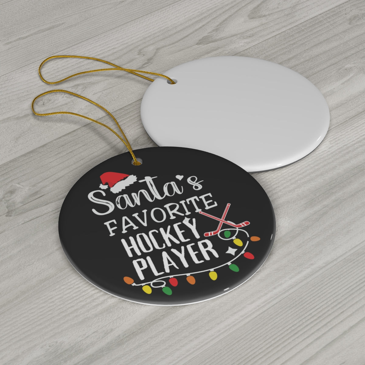 Ice Hockey Ornament, Santa's Favorite Hockey Player Ceramic Ornament