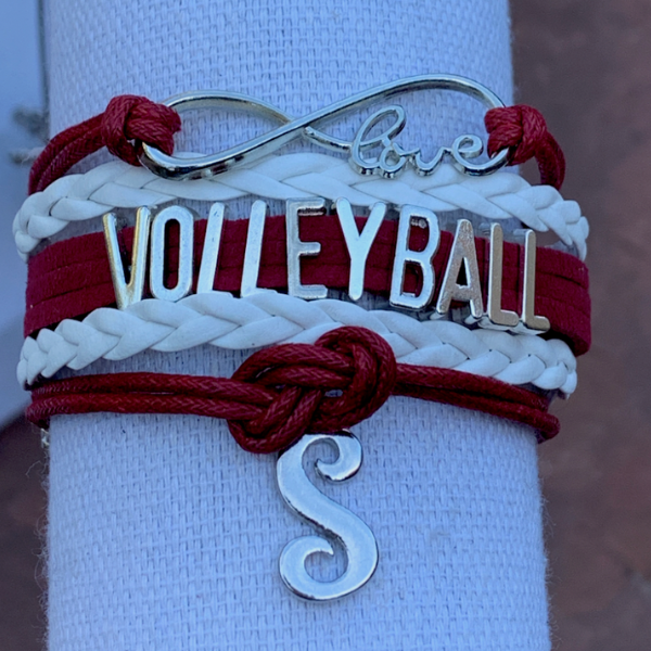 Personalized Volleyball Initial Charm Bracelet - Pick Color
