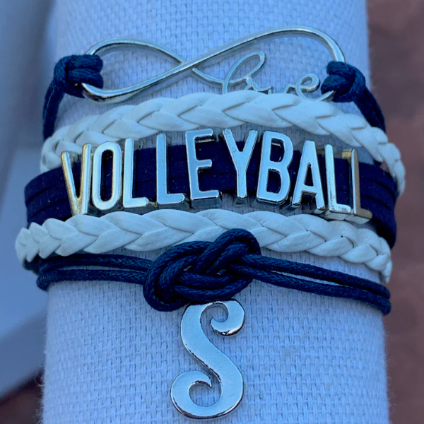 Personalized Volleyball Initial Charm Bracelet - Pick Color