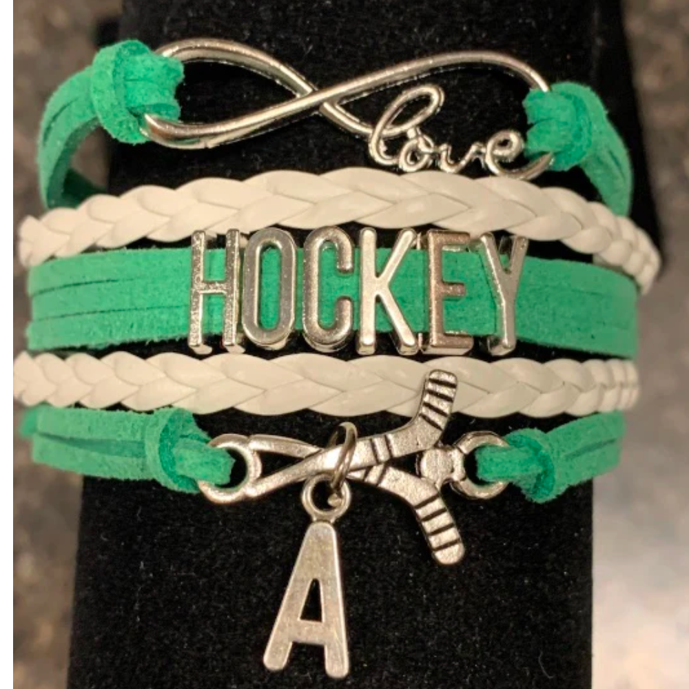 Hockey Initial Charm Bracelet - Pick Color