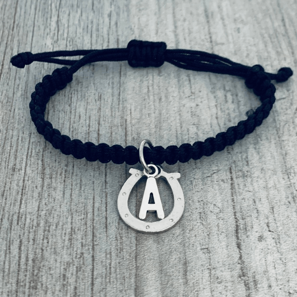Personalized Horseshoe Charm Adjustable Rope Bracelet