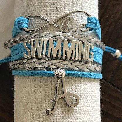 Personalized Swim Bracelet with Letter Charm