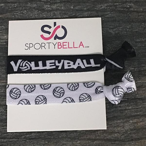 Volleyball Hair Ties - 5 pack - Black White - Sportybella