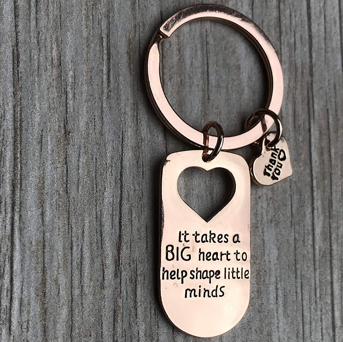 Teacher Charm Keychain, It Takes Big Heart to Teach Little Minds Rose Gold Jewelry - Infinity Collection