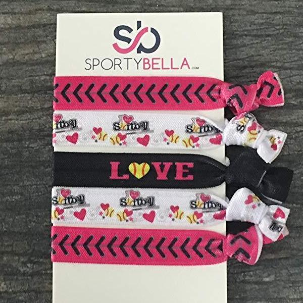 Girls Softball Love Hair Ties - Sportybella