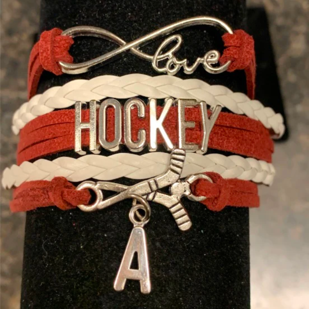 Hockey Initial Charm Bracelet - Pick Color