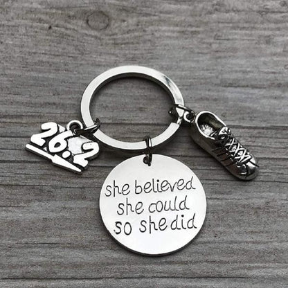 Marathon Keychain - She Believed She Could So She Did