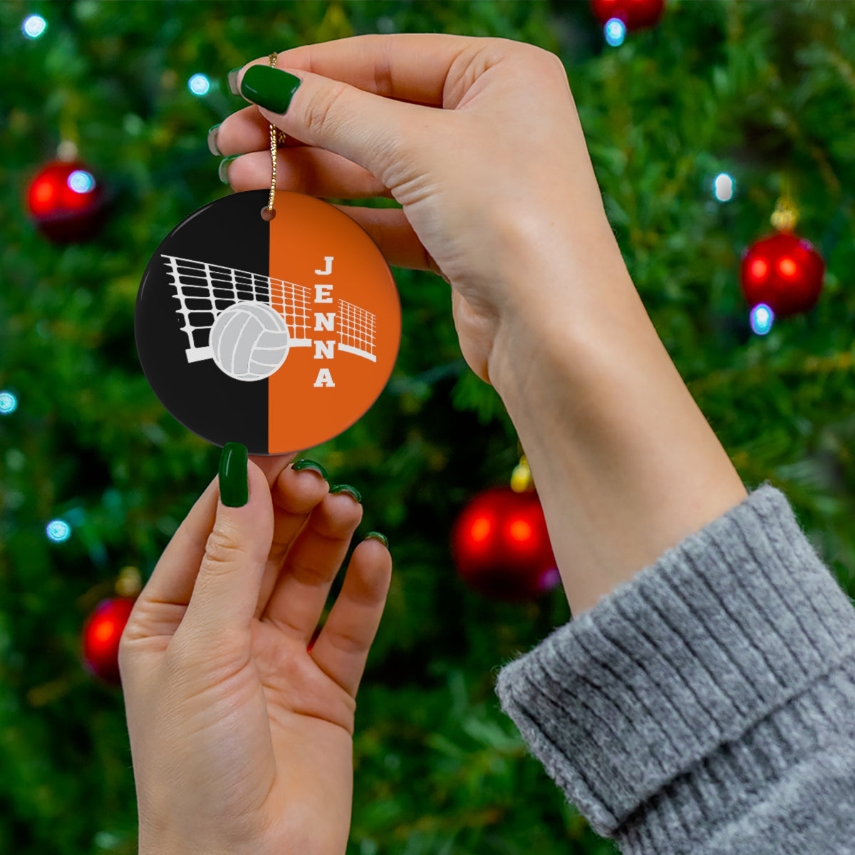 Personalized Volleyball Christmas Ornament - Black & Orange