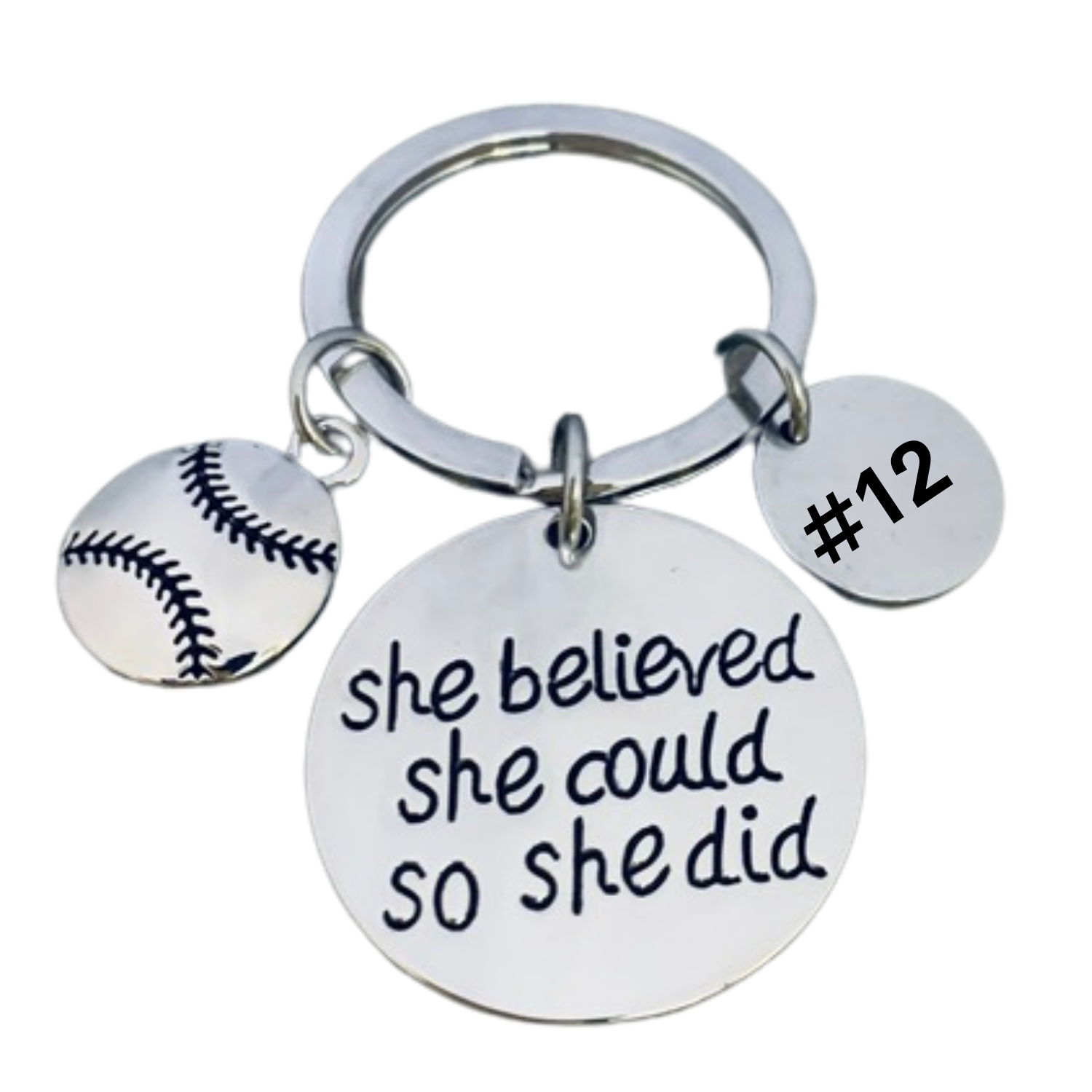 Girls Personalized Softball Round Keychain with Number Engraved Charm